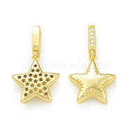 Rack Plating Brass Micro Pave Clear Cubic Zirconia Pendants, Cadmium Free & Lead Free, Long-Lasting Plated, Hollow Star Charm, Real 18K Gold Plated, 20.5x17.5x5.8mm, Hole: 8x2mm(KK-C011-12G)