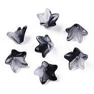 Transparent Glass Beads Caps, Greenish Lily Flower, Black, 10x12.5x12mm, Hole: 1.5mm(GLAA-A011-09C)