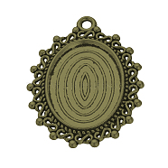 Tibetan Style Alloy Pendant Cabochon Settings, Oval,  Cadmium Free & Nickel Free & Lead Free, Antique Bronze, Tray: 25x18mm, 39x29x2mm, Hole: 2mm, about 240pcs/1000g(TIBE-T003-11AB-NR)