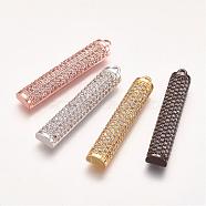 Brass Micro Pave Cubic Zirconia Pendants, Half-Cylinder, Mixed Color, 35x6.5x4mm, Hole: 1mm(ZIRC-E117-18)