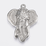 304 Stainless Steel Pendants, Elephant, Stainless Steel Color, 38x30x9.5mm, Hole: 2.5mm(STAS-P197-021P)