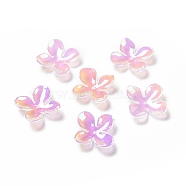 Opaque Acrylic Bead Caps, AB Color, 4-Petal Flower, Pearl Pink, 27x26x6mm, Hole: 1.8mm(MACR-C009-10)