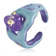 Glitter Enamel Nugget Open Cuff Ring, Brass Wide Chunky Ring for Women, Aquamarine, US Size 6(16.5mm)(JR920A)