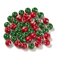 Christmas Printed Wood European Beads, Large Hole Beads, Round, Mixed Color, 16x14.5mm, Hole: 4mm(WOOD-K008-01)