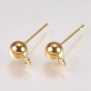 202 Stainless Steel Stud Earring Findings, with 304 Stainless Steel Pins and Loop, Golden, 16x7.5mm, Hole: 1.2mm, Ball: 5mm, Pin: 0.8mm(X-STAS-G173-12G-5mm)