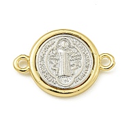 Rack Plating Brass Saint Benedict Medal Connector Charms, Long-Lasting Plated, Lead Free & Cadmium Free, Real 18K Gold Plated, 21.5x15x2.8mm, Hole: 1.9mm(KK-Z067-08G-01)