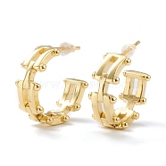 Brass Half Hoop Earrings, with Steel Pin and Plastic Ear Nuts, Long-Lasting Plated, Cable Chain Shape, Real 18K Gold Plated, 20x21x8mm, Pin: 0.8mm(EJEW-A056-08G)
