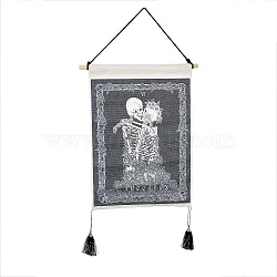 Polyester Decorative Wall Tapestrys, for Home Decoration, with Wood Bar, Nulon Rope, Plastic Hook, Rectangle, Skeleton Pattern, 670x348x1.2mm(AJEW-C024-01O)