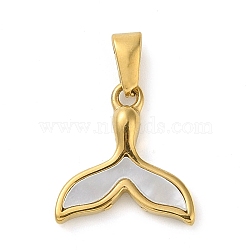 Resin Imitation White Shell Fishtail Pendants, 304 Stainless Steel Charms, Golden, 15.5x15x3mm, Hole: 6x2.2mm(STAS-R229-11G)