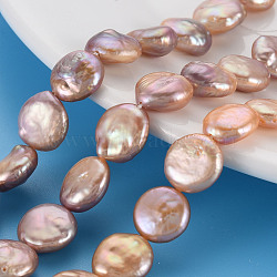 Natural Keshi Pearl Beads Strands, Cultured Freshwater Pearl, Flat Round, PeachPuff, 11~12x3~7mm, Hole: 0.6mm, about 31~32pcs/strand, 14.96 inch(38cm)(PEAR-S018-02B)