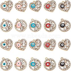 Nbeads 40Pcs 10 Style Rack Alloy Enamel Pendants, with Crystal Rhinestone, Cadmium Free & Nickel Free & Lead Free, Light Gold, Heart & Flat Round, Mixed Color, 17~20x17~17.5x3.5mm, Hole: 1.5~1.6mm, 4pcs/style(ENAM-NB0001-65)