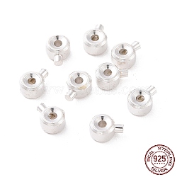 925 Sterling Silver Crimp Beads, Loose Spacer Beads, Stopper Crimp Charms, Flat Round, Silver, 4x3x2mm, Hole: 0.8mm, pin: 1mm(STER-D035-01S)