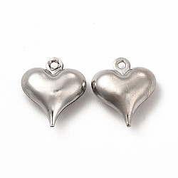 Non-Tarnish 304 Stainless Steel Pendants, Puffed Heart Charm, Stainless Steel Color, 15.8x13.5x5.8mm, Hole: 1mm(X-STAS-F289-07P)