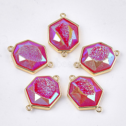 Electroplate Synthetic Druzy Agate Links connectors, with Brass Findings, Heptagon, Golden, Camellia, 27x18x7~8mm, Hole: 1.6mm(G-T121-22E)