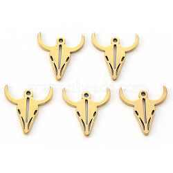 PVD Vacuum Plating 304 Stainless Steel Charms, Laser Cut, Cow Head, Real 18K Gold Plated, 15x13x1mm, Hole: 0.9mm(X-STAS-N092-52G)