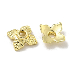 Alloy Bead Caps, Long-Lasting Plated, Lead Free & Cadmium Free, Flower, Real 14K Gold Plated, 6x6x2mm, Hole: 1.4mm(FIND-L018-001LG-02)