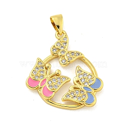 Real 18K Gold Plated Brass Micro Pave Cubic Zirconia Pendants, with Enamel, Butterfly, Blue, 26.5x22x3mm, Hole: 4.5mm(KK-R159-08C-G)