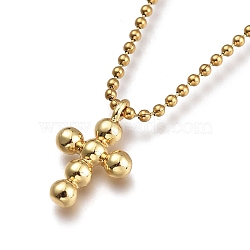 Pendant Necklaces, with Cross Brass Pendants, 304 Stainless Steel Ball Chains and Lobster Claw Clasps, Golden, 16.14 inch(41cm)(NJEW-JN03118)