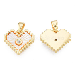 Natural Freshwater Shell Charms, with Brass Pave Clear Cubic Zirconia Findings, Real 18K Gold Plated, Nickel Free, Heart, Creamy White, 12x14x2.5mm, Hole: 2x4mm(KK-N233-414)