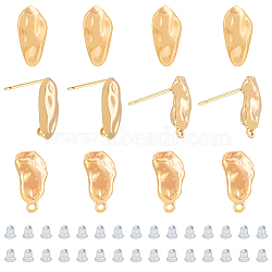 12Pcs 2 Style Brass Stud Earring Findings, with Horizontal Loops and 30Pcs Plastic Ear Nutss, Real 18K Gold Plated, 13.5x6.5mm, Hole: 1.2mm, 16.5x7.5mm, Hole: 1.4mm, Pin: 0.7mm, 6Pcs/style(KK-FH0004-95)
