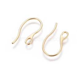 304 Stainless Steel Earring Hooks, with Horizontal Loop, Real 18K Gold Plated, 22.5x11.5x1mm, Hole: 2x3.5mm, 19 Gauge, Pin: 1x0.9mm(STAS-E464-04G)