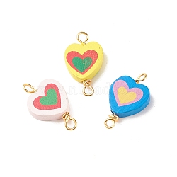 Spray Painted Wood Connector Charms, with Golden Tone Copper Wire Loops, Heart, Mixed Color, 29.5x17~18x5.5mm, Hole: 3~4mm(PALLOY-JF01427-06)
