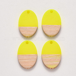 Resin & Wood Pendants, Waxed, Oval, Yellow, 23x15.5x3~4mm, Hole: 2mm(X-RESI-S384-007A-E02)