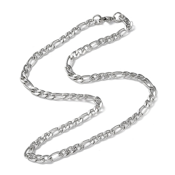 201 Stainless Steel Figaro Chains Necklaces for Men Women, Stainless Steel Color, 22.32 inch(56.7cm)
