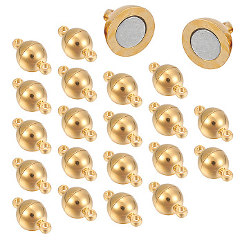 Brass Magnetic Clasps with Loops, Round, Golden, 14x8mm, Hole: 1.6mm