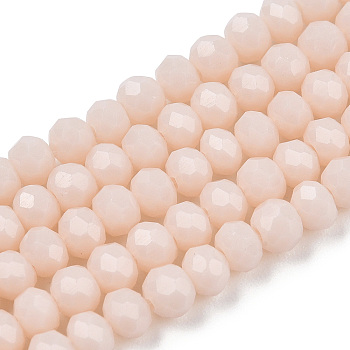 Opaque Solid Color Glass Beads Strands, Faceted, Rondelle, Creamy White, 2.5x1.5mm, Hole: 0.4mm, about 195pcs/strand, 11 inch(28cm)