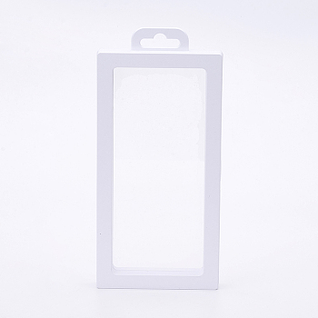 Plastic Frame Stands, with Transparent Membrane, For Ring, Pendant, Bracelet Jewelry Display, Rectangle, White, 20x9.2x2cm