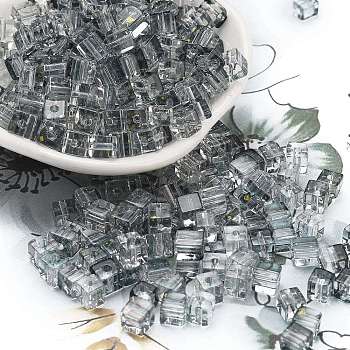 Spray Painted Glass Seed Beads, Round Hole, Cube, Gray, 4~4.5x4~4.5x4~4.5mm, Hole: 1.4mm, about 1800pcs/pound