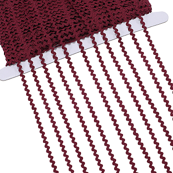 40M Polyester Wavy Fringe Trim Ribbon, Wave Bending Ribbon, Dark Red, 1/8 inch(3mm)