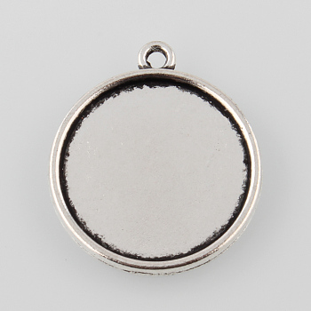 Tibetan Style Antique Silver Alloy Flat Round Pendant Cabochon Settings, Cadmium Free & Lead Free, Tray: 18mm, 24x21x2mm, Hole: 1mm about 625pcs/1000g