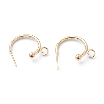 304 Stainless Steel Half Hoop Earrings, Real 24K Gold Plated, 19x16x3mm, Pin: 0.8mm