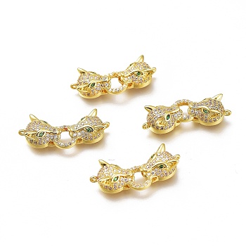 Brass Micro Pave Clear & Green Cubic Zirconia Links, Long-Lasting Plated, Connected Cattle Shape, Golden, 10x26x5.5mm, Hole: 0.9mm
