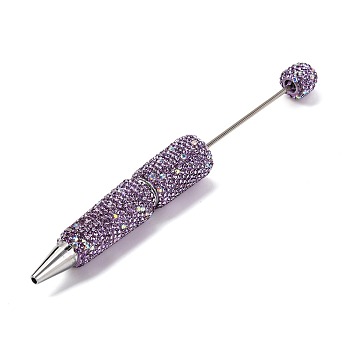 Iron Beadable Pen, Ball-Point Pen, with Polymer Clay Rhinestone, for DIY Personalized Pen with Jewelry Beads, Lt.Tanzanite, 145x15mm