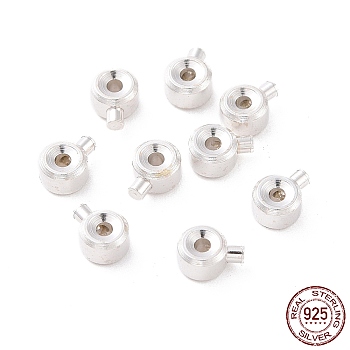 925 Sterling Silver Crimp Beads, Loose Spacer Beads, Stopper Crimp Charms, Flat Round, Silver, 4x3x2mm, Hole: 0.8mm, pin: 1mm