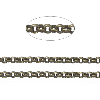 Brass Rolo Chains, Belcher Chains, Soldered, with Spool, Cadmium Free & Nickel Free & Lead Free, Antique Bronze, 1.5x0.6mm, about 92m/roll