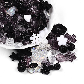 Transparent & Opaque Acrylic Beads, Mixed Shapes, Black, 7.5~24.5x7.5~32.7x2.5~12.5mm, Hole: 0.5~3mm