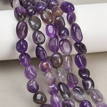 Natural Amethyst Beads Strands, Nuggets, Tumbled Stone, 9~11x8~10x6~10mm, Hole: 0.8mm, about 18~19pcs/strand, 6.89~7.28''(17.5~18.5cm)