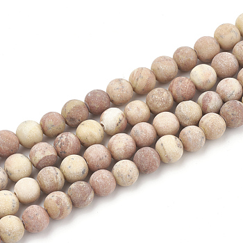 Natural Wood Lace Stone Beads Strands, Frosted, Round, 8mm, Hole: 1mm, about 47pcs/strand, 15.5 inch