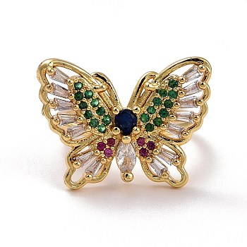 Colorful Cubic Zirconia Butterfly Open Cuff Finger Ring, Brass Jewelry for Women, Golden, US Size 6 1/2(16.9mm)