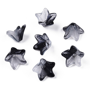 Transparent Glass Beads Caps, Greenish Lily Flower, Black, 10x12.5x12mm, Hole: 1.5mm