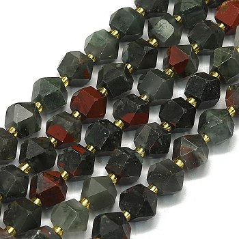 Natural Bloodstone Beads Strand, Octagonal, Faceted, 9~10.5x9~10.5x7.5~8.5mm, Hole: 1mm, about 36~40pcs/strand, 15.35~15.55 inch(39~39.5cm)