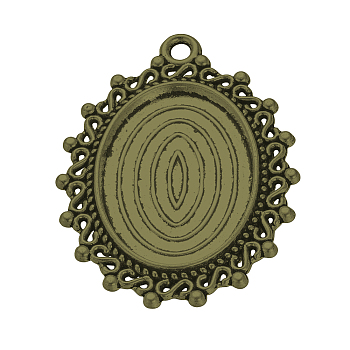 Tibetan Style Alloy Pendant Cabochon Settings, Oval,  Cadmium Free & Nickel Free & Lead Free, Antique Bronze, Tray: 25x18mm, 39x29x2mm, Hole: 2mm, about 240pcs/1000g