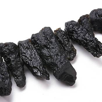 Natural Tektite Beads Strands, Rough Raw Stone, Top Drilled, Nuggets, 21~50x9~20x7~19mm, Hole: 0.8mm, about 32pcs/Strand, 16.54 inch(42cm)