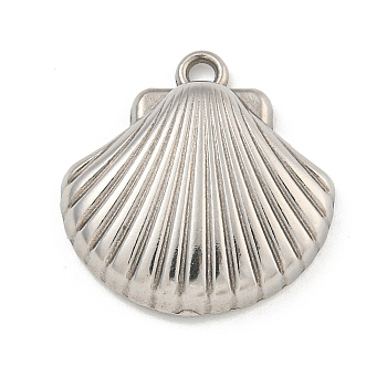 Non-Tarnish 304 Stainless Steel Pendants, Shell Shape Charms, Stainless Steel Color, 21x20.5x5mm, Hole: 2mm