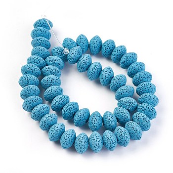 Natural Lava Rock Beads Strands, Dyed, Rondelle, Deep Sky Blue, 13~13.5x8.5~8.7mm, Hole: 2.5mm, about 46~47pcs/strand, 15.5 inch~15.94 inch(38.5~40.5cm)
