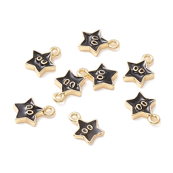 Rack Plating Eco-friendly Brass Enamel Charms, Long-Lasting Plated, Real 18K Gold Plated, Cadmium Free & Nickel Free & Lead Free, Star, Black, 8.5x6.5x1.5mm, Hole: 1mm